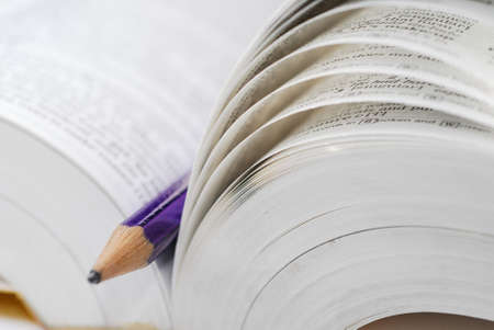 macro of book and pencilの写真素材