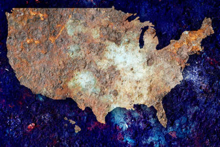 Concept of rusting US map as a ecological warning signの写真素材