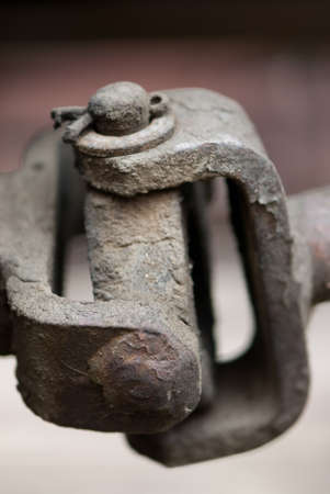 Aged train linkage made of sturdy steelの写真素材