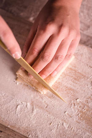 Traditional italian Emilia Romagna tagliatelle makingの写真素材