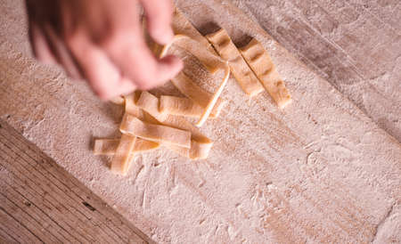 Emilia Romagna traditional italian tagliatelle pasta makingの写真素材