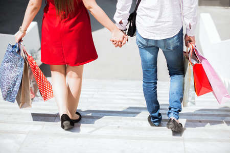 Shopping in the city. Lovely couple having fun on the Macedonian streets.の写真素材