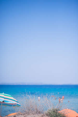 Beach and Sea on a beautiful summer day with clear sky and people swimmingの写真素材