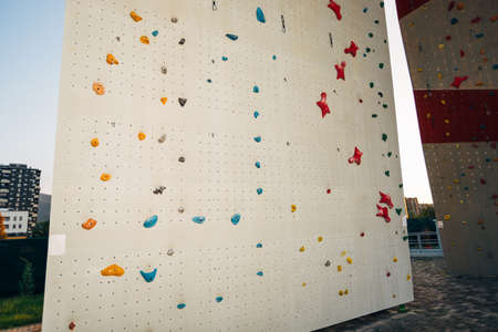 Indoor Climbing, detail of a wall climbing trainingの写真素材