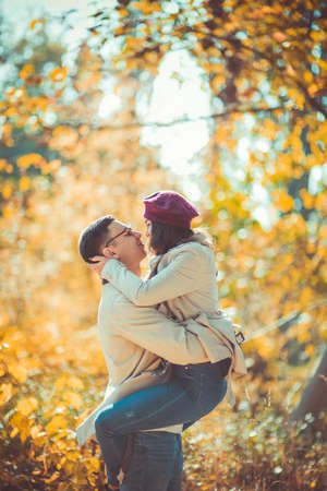 Couple in love, spending time together outdoors in the parkの写真素材