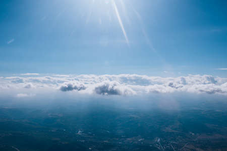 Beautiful cloudscape with large number of big puffy cloudsの写真素材