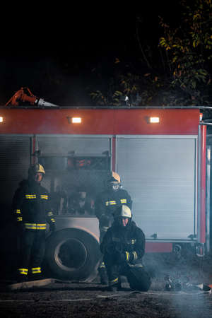 Fire department in the field during a fire emergency situation