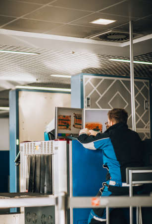 Big x-ray machine for scaning passenger luggage at the airportの写真素材