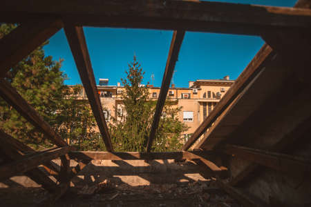 the old roof is about to be replaced by new modern roof.の写真素材