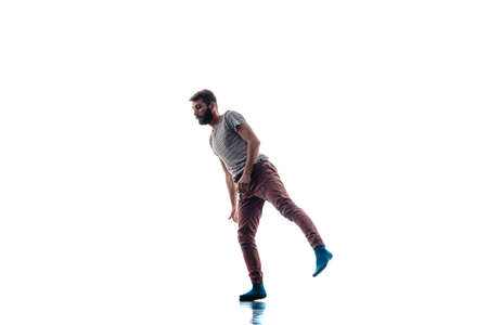 Contemporary dancing performer in a dance practice class