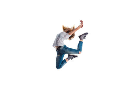 Girl is jumping and showing great aerobic exercise