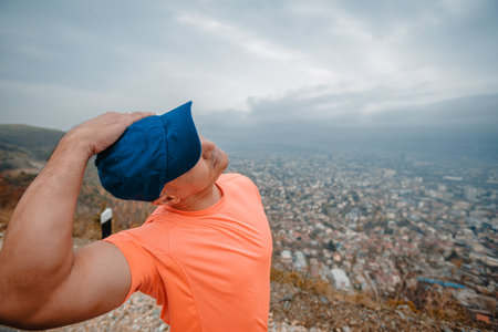 Athletic man over 40 dressed in sportswear during a stretching routine