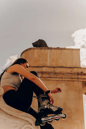 Girl being sporty having fun during summer timeの写真素材