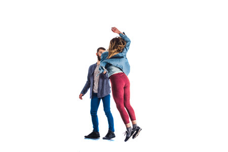 Good looking woman showing aerobic moves