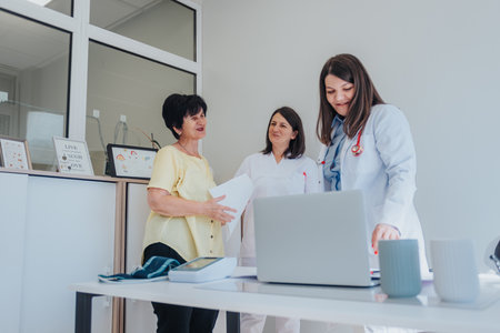 Medical Professionals Discussing Patient Test Results in a Clinic Setting