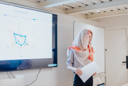 Muslim businesswoman presenting