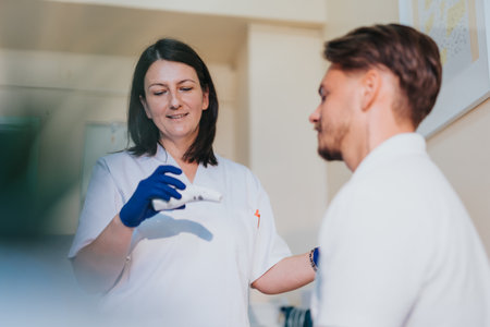 Specialist doctor providing expert care, checking blood pressure, blood sugar, and conducting a...