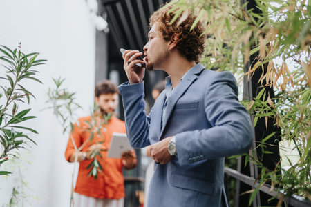 Corporate Architects Discussing Sustainable Design and Project Planning with Engineers and Contractorsの写真素材