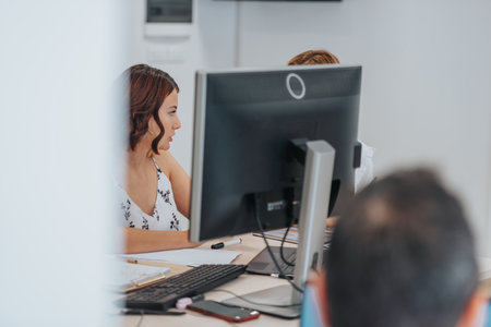 Efficient Team Analyzing Reports for Profit Growth in Business Casual Office