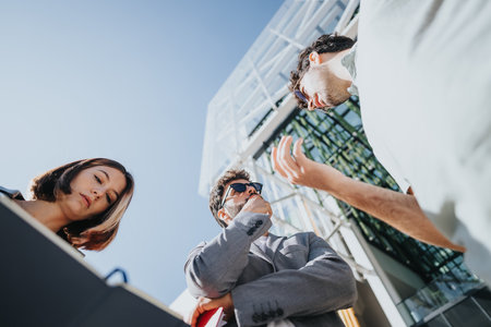 Urban City Business Team Discussing Challenges and New Opportunities for Sustainable Business Developmentの写真素材