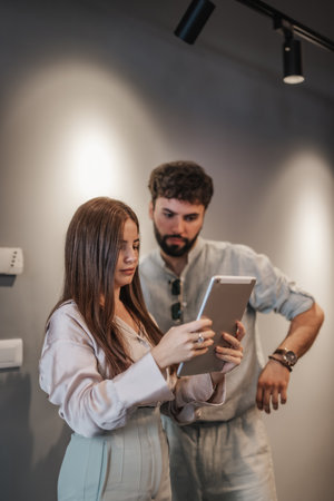 Dynamic Multiracial Business Team in Productive Downtown Office Gathering Information for Market Research and Analysisの写真素材