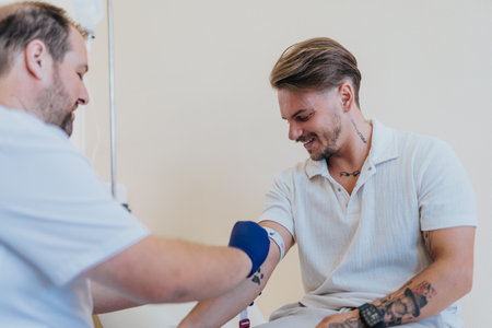 Experienced doctor provides medical care, diagnosis, and treatment in hospital. Patient receives...