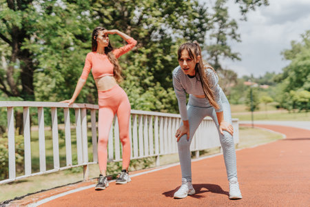 Active Young Women Enjoying Outdoor Fitness Training in Urban Park