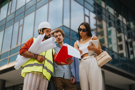 Architects and Engineers Discussing Project Details at Construction Site