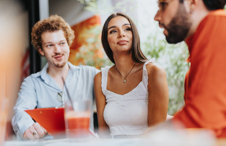 Aesthetic architects and engineers discussing innovative design, project planning, and sustainable materials.の写真素材