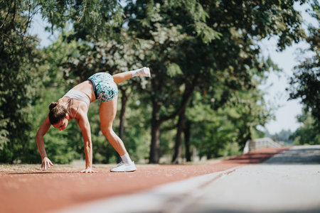 Active Sports Woman Performing Cartwheel in the Park on a Sunny Day