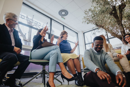Diverse professionals collaborate, brainstorming creative ideas, ensuring teamwork, efficiency, and...