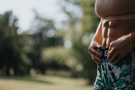 Friends Challenge Each Other with Positive Results, Exercising Outdoors in the Park with Professional Athletes.の写真素材