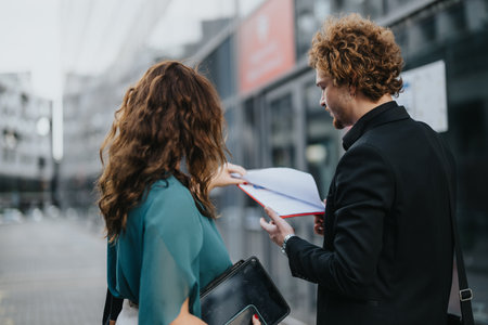 Urban entrepreneurs strategize growth with innovative ideas for their small business.の写真素材