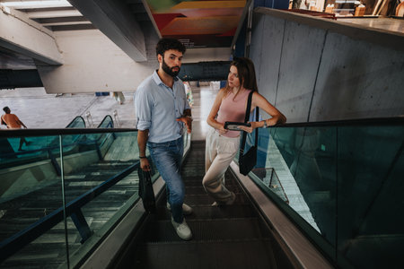 Urban Business Development. Executives and Entrepreneurs Discussing Growth Strategy and Target Audience Outdoors in Downtownの写真素材