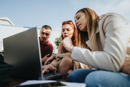 Business Professionals Collaborating on Innovative Ideas for Market Growth in Urban Cityの写真素材