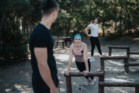 Active people hiking outdoors in natures beauty. Enjoying a sunny day in the fresh air while...