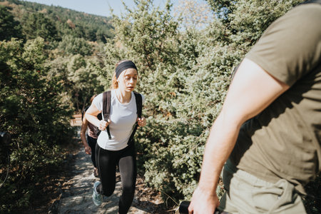 Exploring the Wilderness. Happy Hikers Enjoying a Sunny Day on a Mountain Trail with Friends