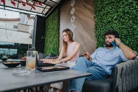 Successful Business Couple Discussing New Projects in Urban City Center