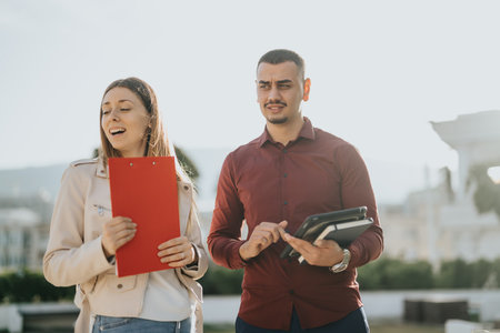 Young Business People Collaborating on Brainstorming Business Ideas in a Cityの写真素材