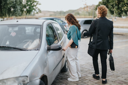 Urban Entrepreneurs Discussing Growth Strategy While Carpooling to Business Meetingの写真素材
