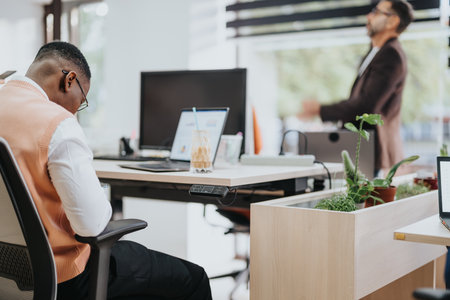 Business team brainstorming in a corporate office, focusing on successful growth, collaboration, and problem-solving.の写真素材