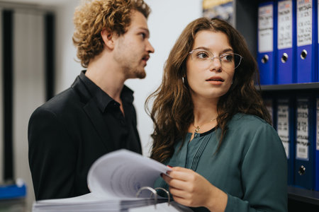 A couple strategizing in an office, discussing business expansion, e-commerce, and market trends.