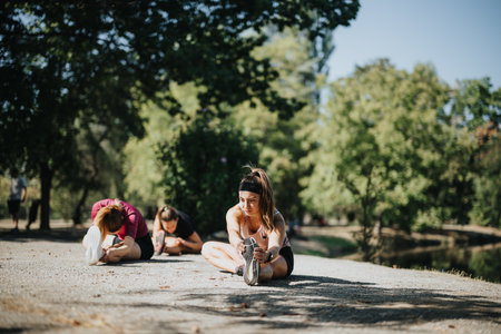 Active Females Enjoying Outdoor Sports Activities in a City Park.の写真素材