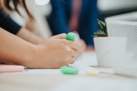 Diverse group of professionals working late, collaborating and discussing project details for company growth and profitability.の写真素材