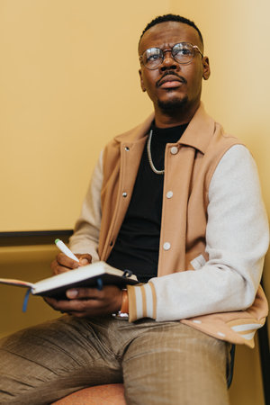 Black business employee working and discussing project details in the workplace.の写真素材