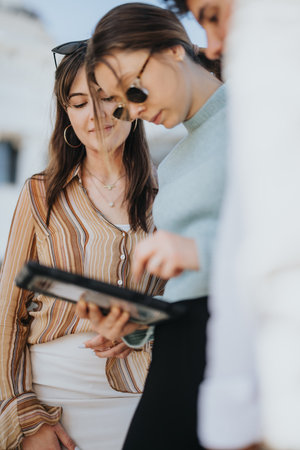 Successful Corporate Team Discussing Business Opportunities in Urban Cityの写真素材