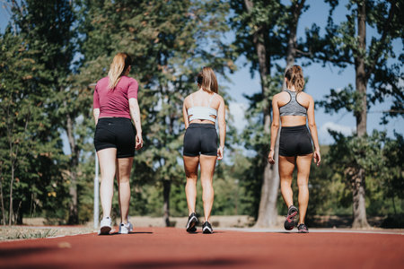 Active Young Women Enjoying Outdoor Sports Activities in a City Parkの写真素材