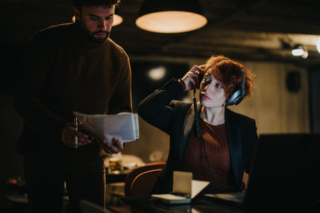 Confident business people collaborating in a creative office for analyzing market data and...