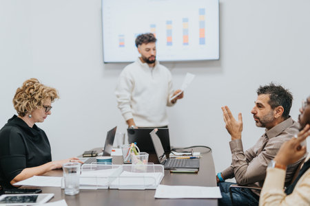 Diverse coworkers strategizing for business growth and revenue. Successful teamwork and sharing knowledge are key to their start-ups success.の写真素材