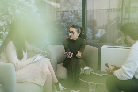 A group collaborating, discussing, and sharing ideas to strategize for business growth in a...